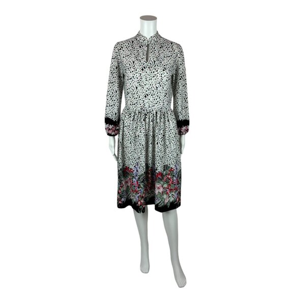 Vintage 70s Floral Dress Women's Small Border Print Pink Keyhole Neckline Sheath - Picture 11 of 12